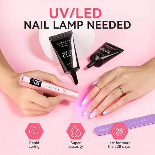 Makartt Rhinestone Glue for Nails - 60G No Wipe Super Strong Nail Gem Glue Bling Gel for 3D Decorations Nail Art Gems Jewelry Diamond for Nails Techs Supplies Beginners Nail Lamp Required