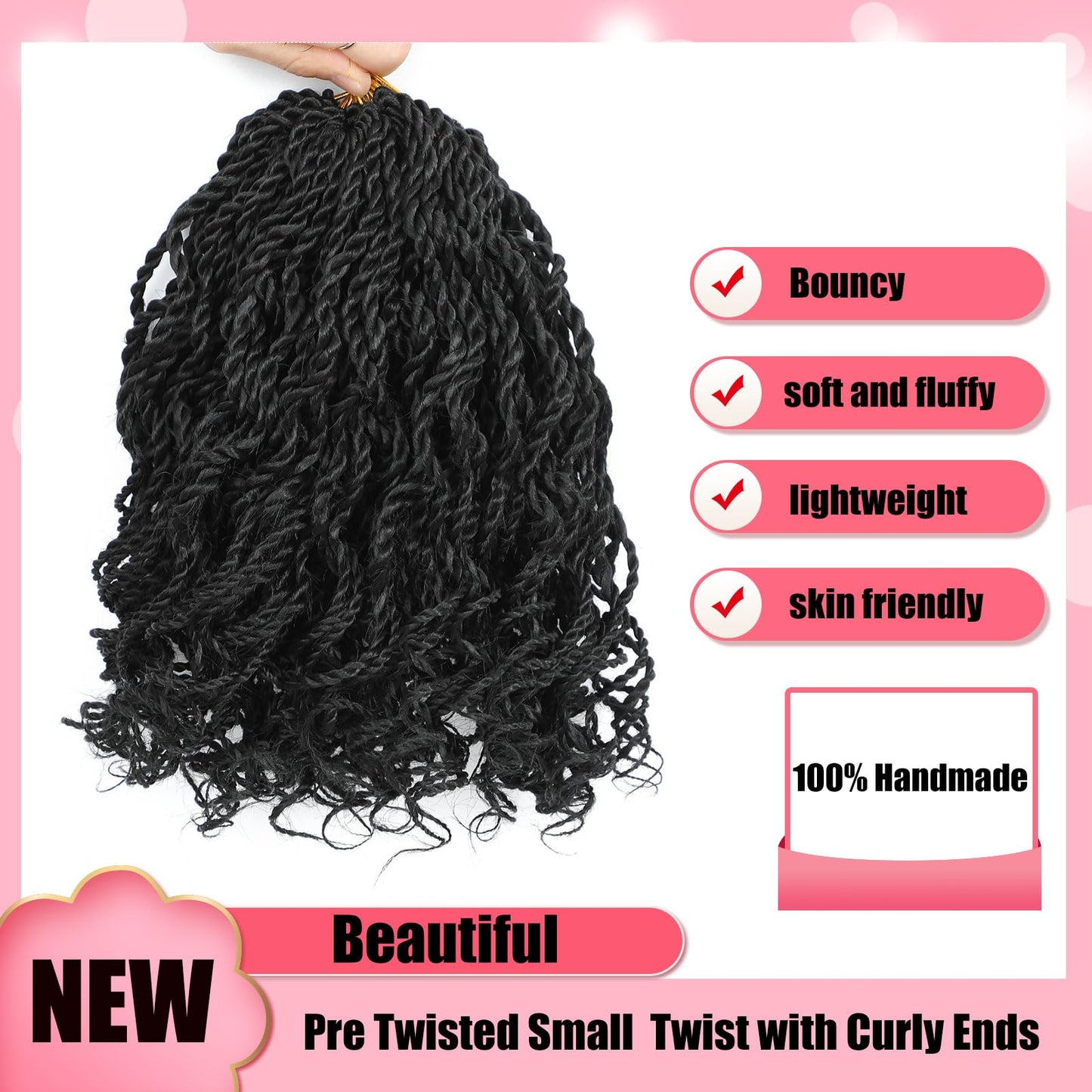 Wavy Senegalese Twist Crochet Hair For Black Women 12 Inch 10 Packs Senegalese Twist Braiding Hair Crochet Twists Pre Looped Twist Crochet Hair Curly Crochet Twist Hair With Curly Ends(1B#)
