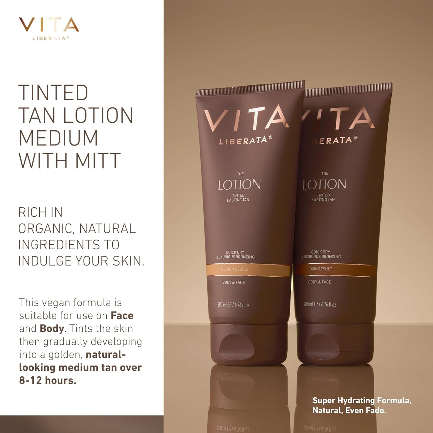 Vita Liberata Fabulous Gradual Tanning Lotion - Medium Tinted Tan for Face & Body | Quick-Drying with Hyaluronic Acid, 6.76 fl oz