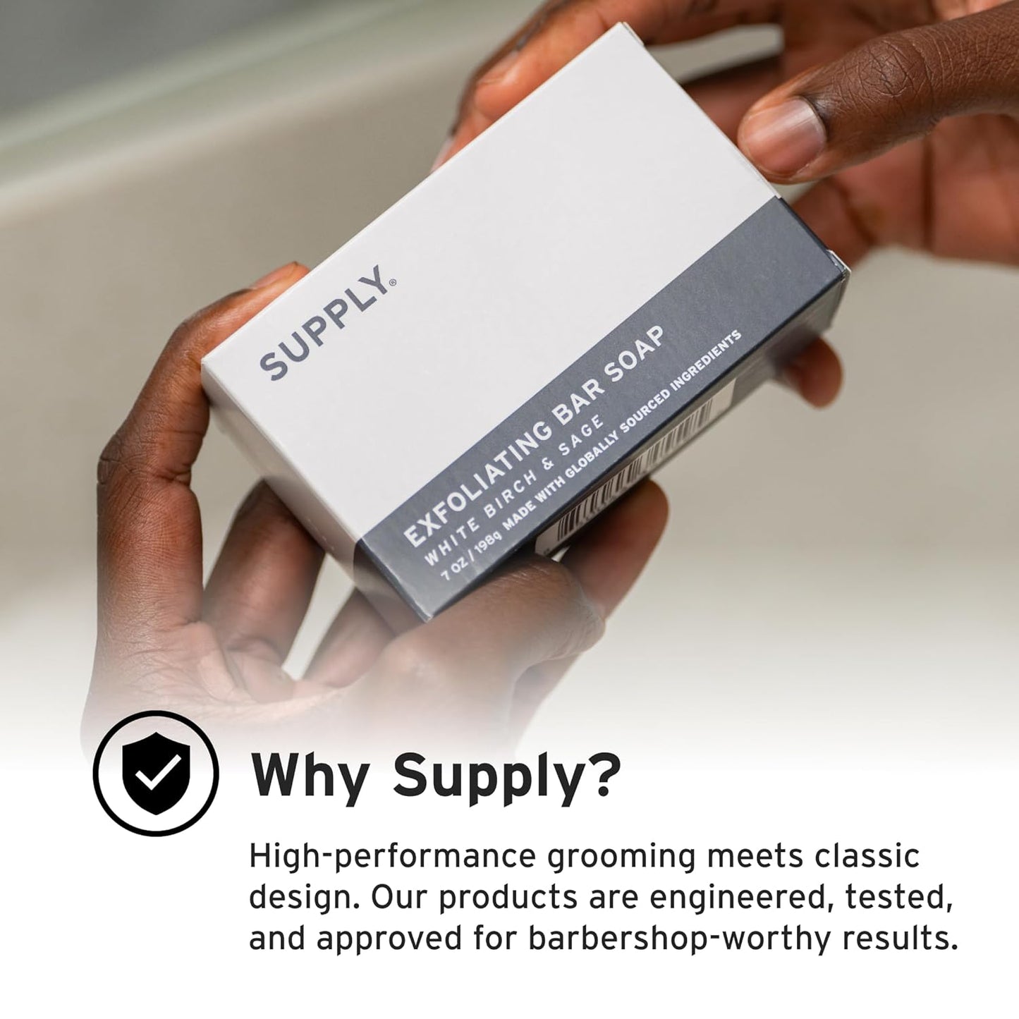 Supply Exfoliating Bar Soap for Men - Deep Cleansing & Moisturizing with Jojoba Beads - 7 oz Hinoki & Amber