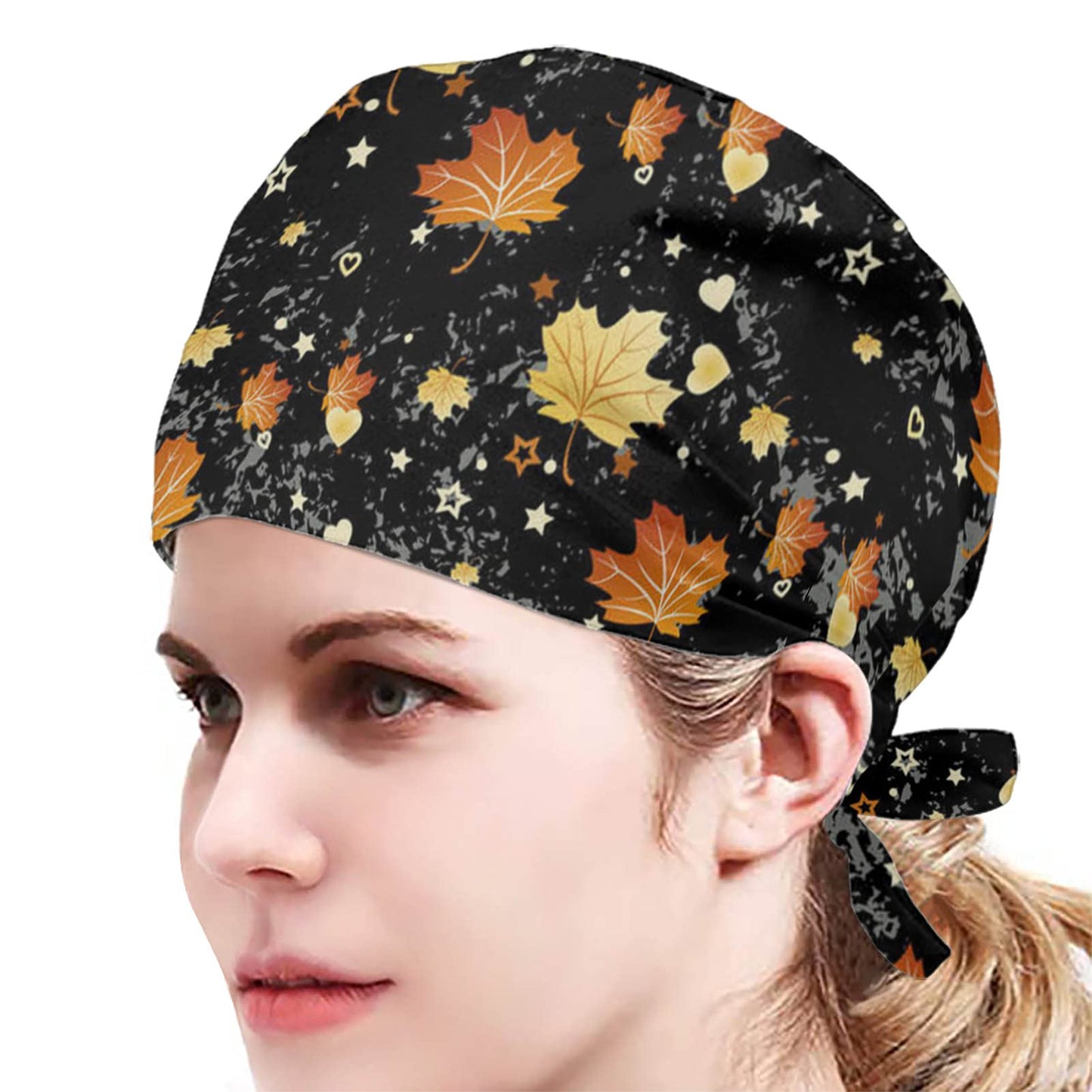 JEOCODY Autumn Maple Leaves Shower Cap, Working Cap Fashional Hat with Sweatband for Women/Men