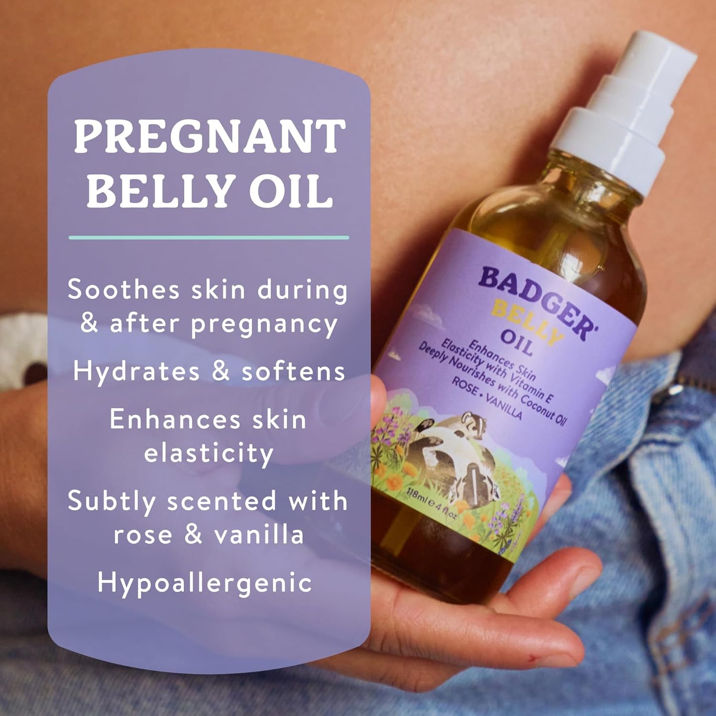 Badger Organic Pregnant Belly Oil - Nourishing Jojoba & Coconut Blend - 4 oz.