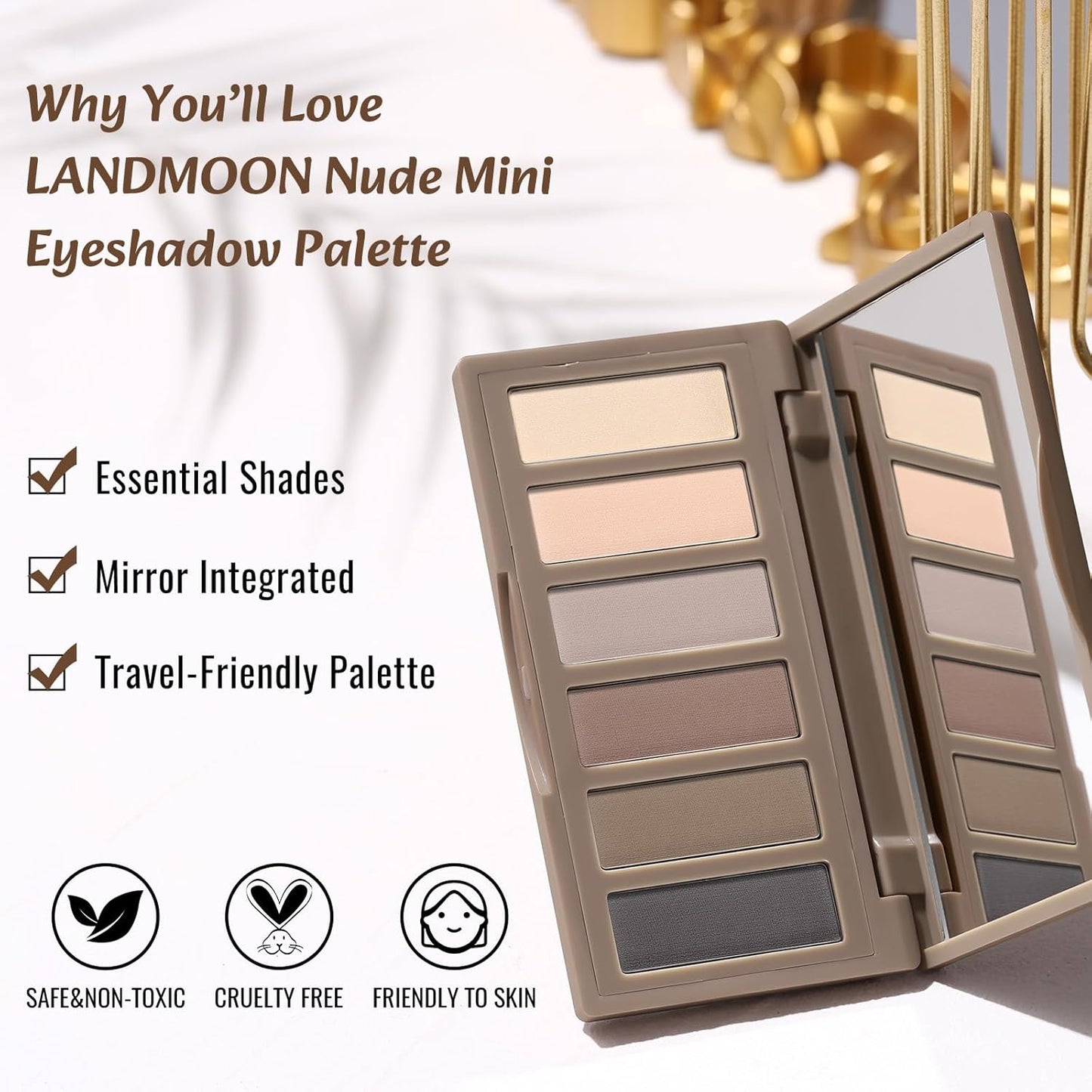 Skiennix Neutral Nude Matte Mini Eyeshadow Palette - 6 Highly Pigmented Shades for Travel | Long-Lasting Vegan Formula