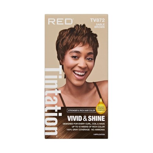 Red by Kiss Tintation Vivid & Shine Permanent Hair Dye - High Lift Argan Oil Formula, 100% Gray Coverage, Sable Brown