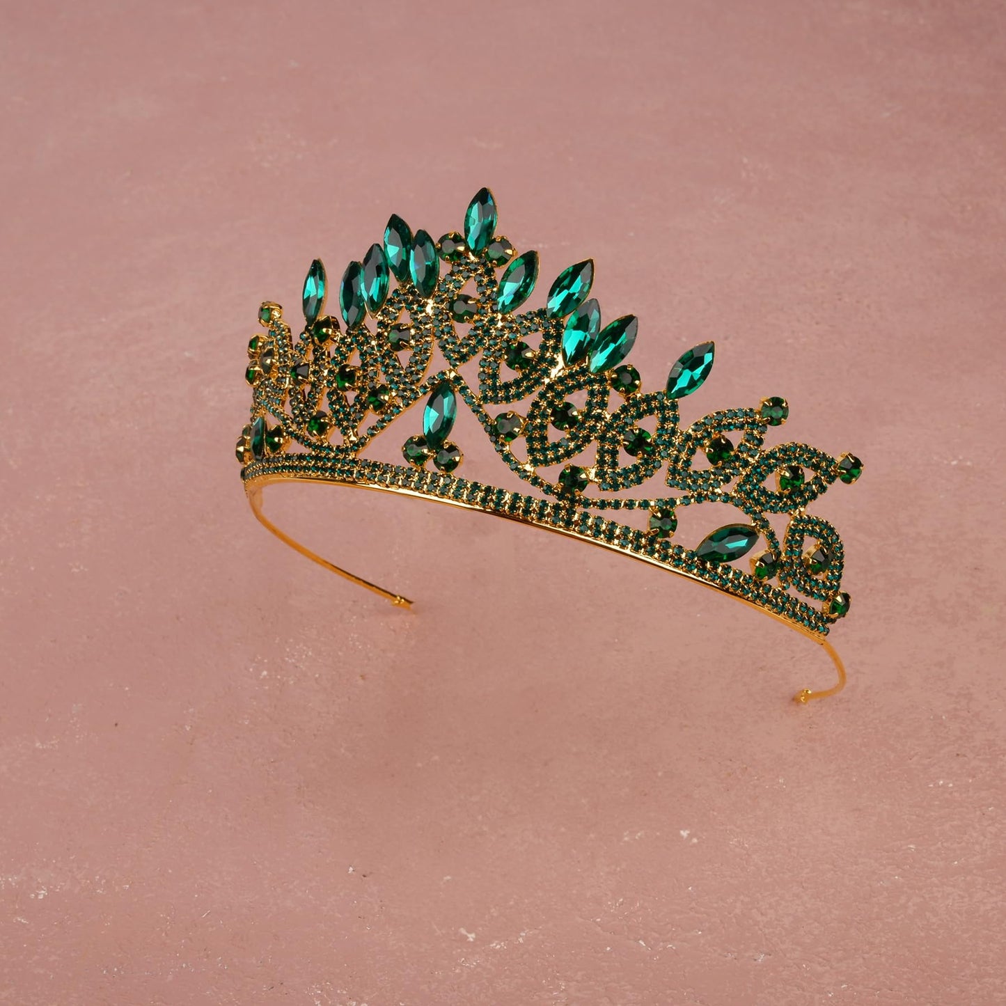 LIMELIA Women's Tiara, Crown for Henna Wedding Party | Glitter Hair Accessories for Bridal Birthday Halloween Costume Christmas Party, Princess Crowns Floral Pattern | Crystal Stone - Gold Green