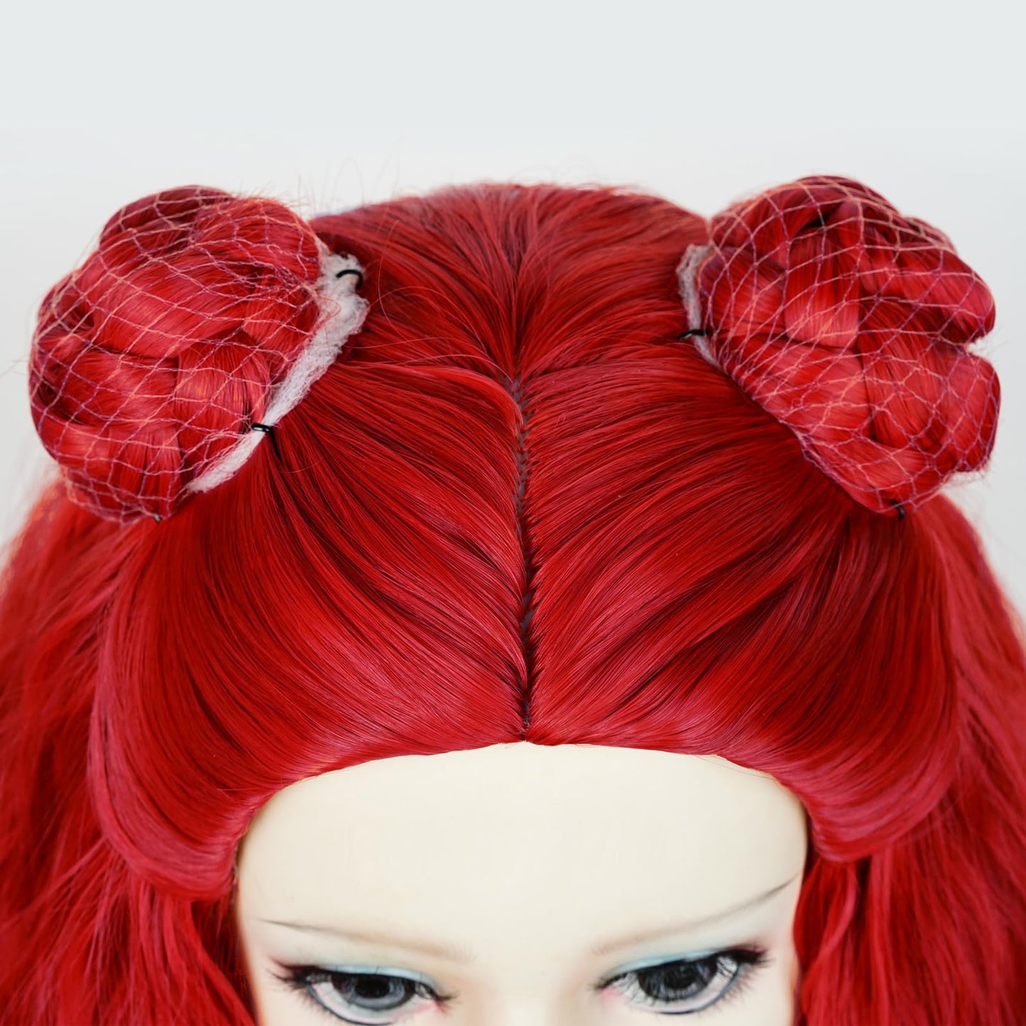 Wiggy Mermaid Red Wig for Kids Girls Toddlers, 50 cm Long Red Curly Wig Pre-styled Bun for Halloween Rise Costume Cosplay