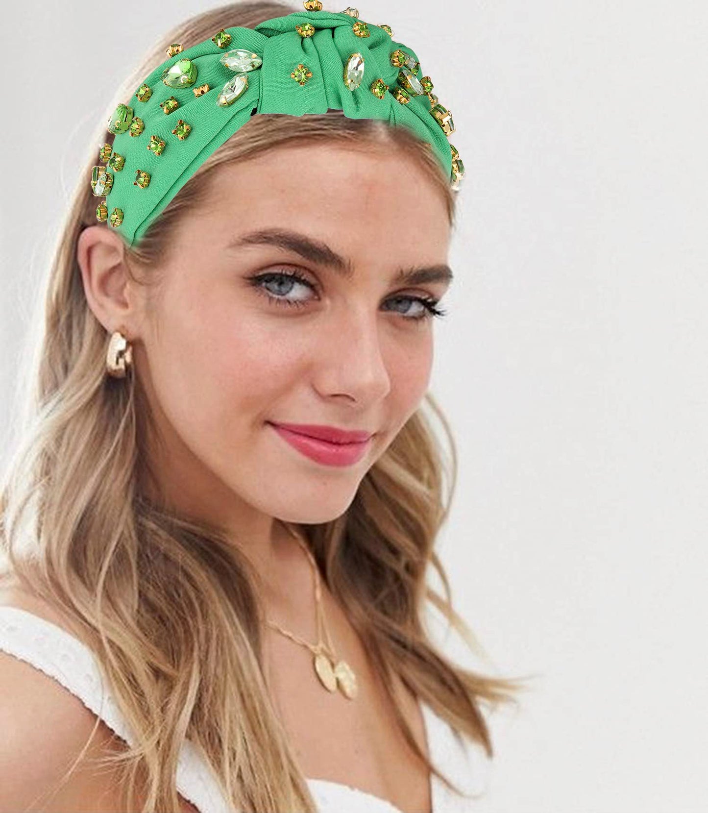 Crystal Velvet Headband Cross Knotted Turban Headdress Colorful rhinestone Statement Wide Hair Band Hoop Accessories For Women Girls (Green)