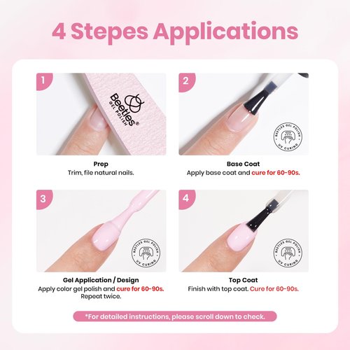 Beetles 2 Colors 10ML HEMA-Free White Pink Gel Nail Polish Kit with U V Light, 6 Pcs Gel Polish Set French Tips DIY Manicure Kit with Base & Top Coat Soak Off Home Salon Gifts for Women Girls Teens