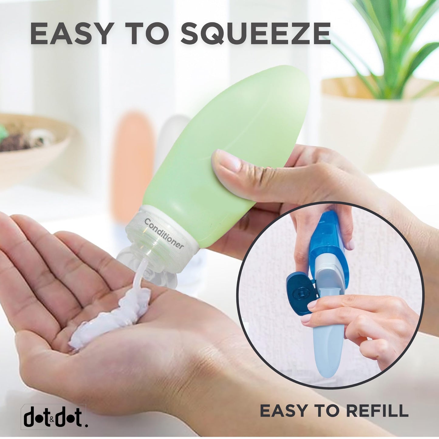 Dot&Dot Leak Proof Travel Bottles for Toiletries - TSA Approved Travel Shampoo Bottles - 3oz Travel Shampoo and Conditioner Bottles - Travel Size Toiletries - 3 oz Silicone Travel Bottles with Labels