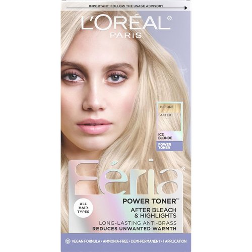 L’Oreal Paris Feria Hair Toner - Long-Lasting Anti-Brass Formula | Ammonia-Free Ice Blonde, 1 Application