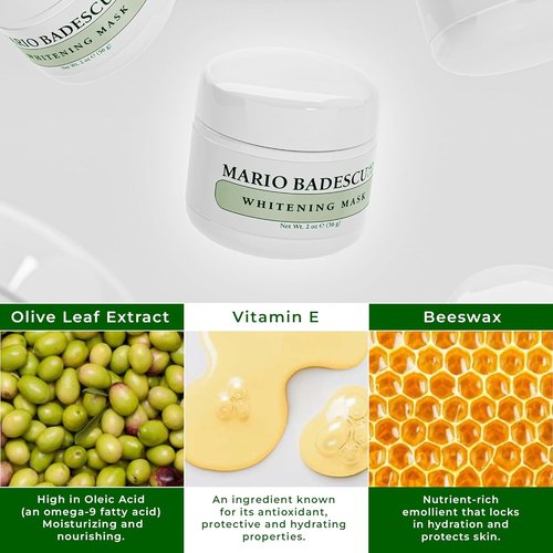 Mario Badescu Kojic Acid Whitening Mask - Illuminating Face Mask for Brightening, Hydration & Discoloration - With Grapeseed Oil, Beeswax & Vitamin E for Smoother, Radiant Skin, 2 Oz