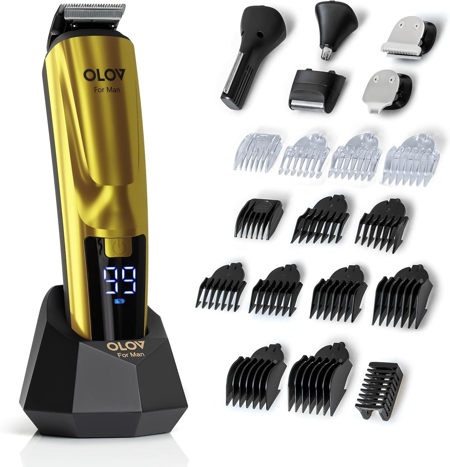 Skiennix Beard Trimmer - 21-Piece Men's Grooming Kit | Cordless Rechargeable Electric Razor in Gold