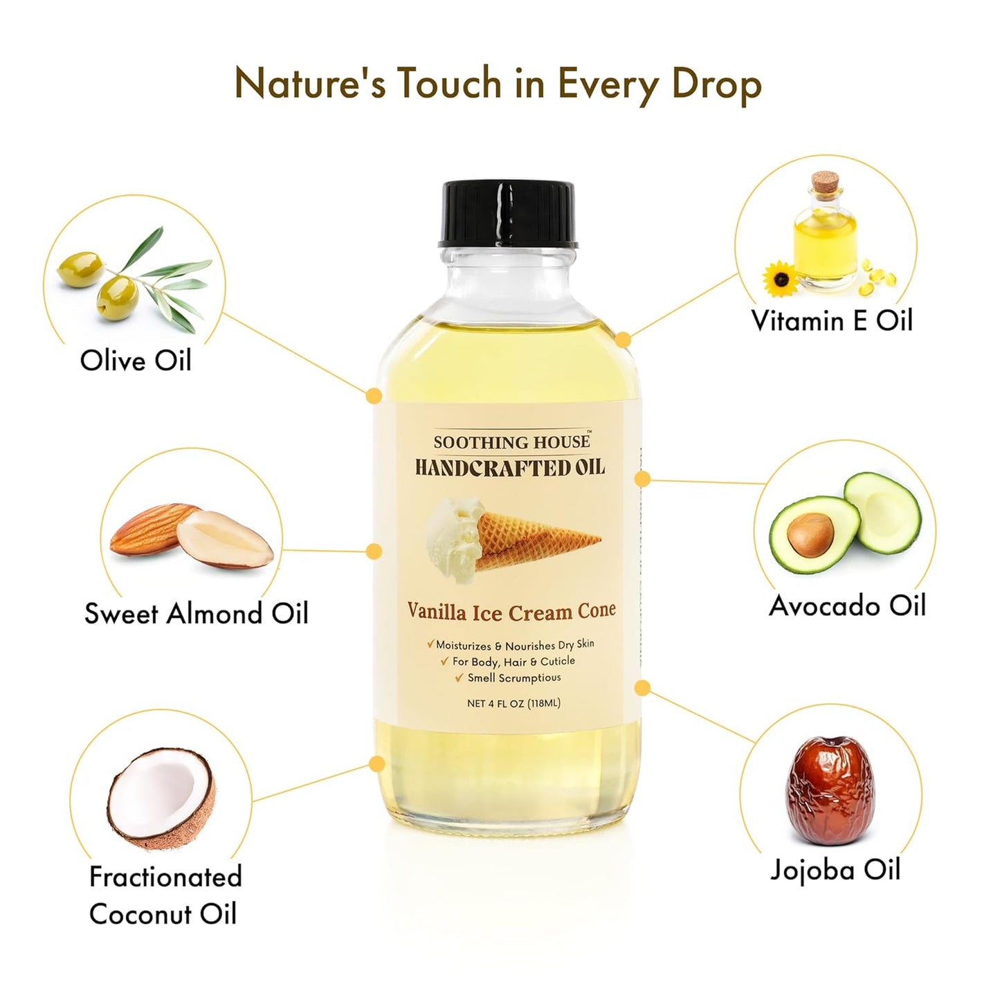 Vanilla Ice Cream Cone Body Oil - Premium Non-Greasy Moisturizer for Glowing Skin | 4 Fl Oz