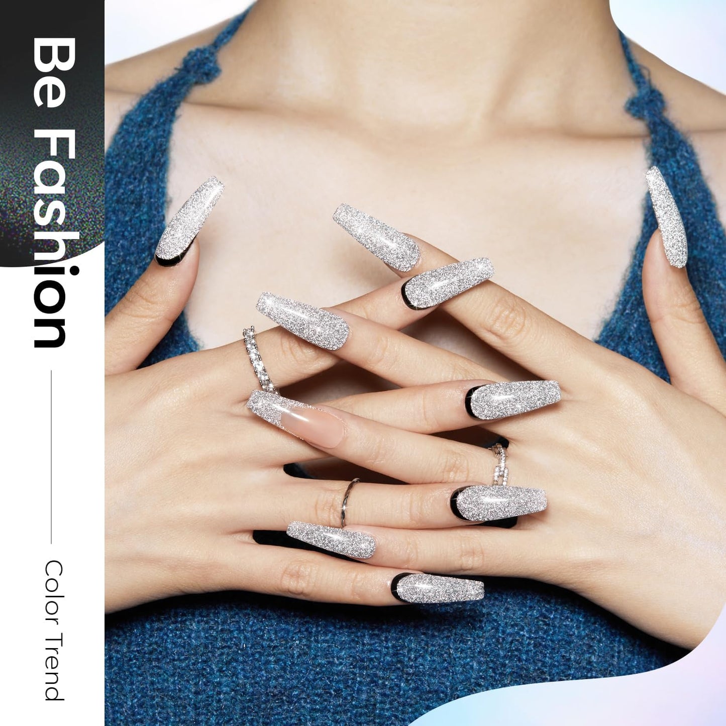 modelones Reflective Glitter Gel Nail Polish Set of 6 Colors Pink Red Black Silver Shimmer Sparkle Gel Polish Collection Kit LED Soak Off Nail Polish Manicure Art Gel Kit Home DIY Nail Salon