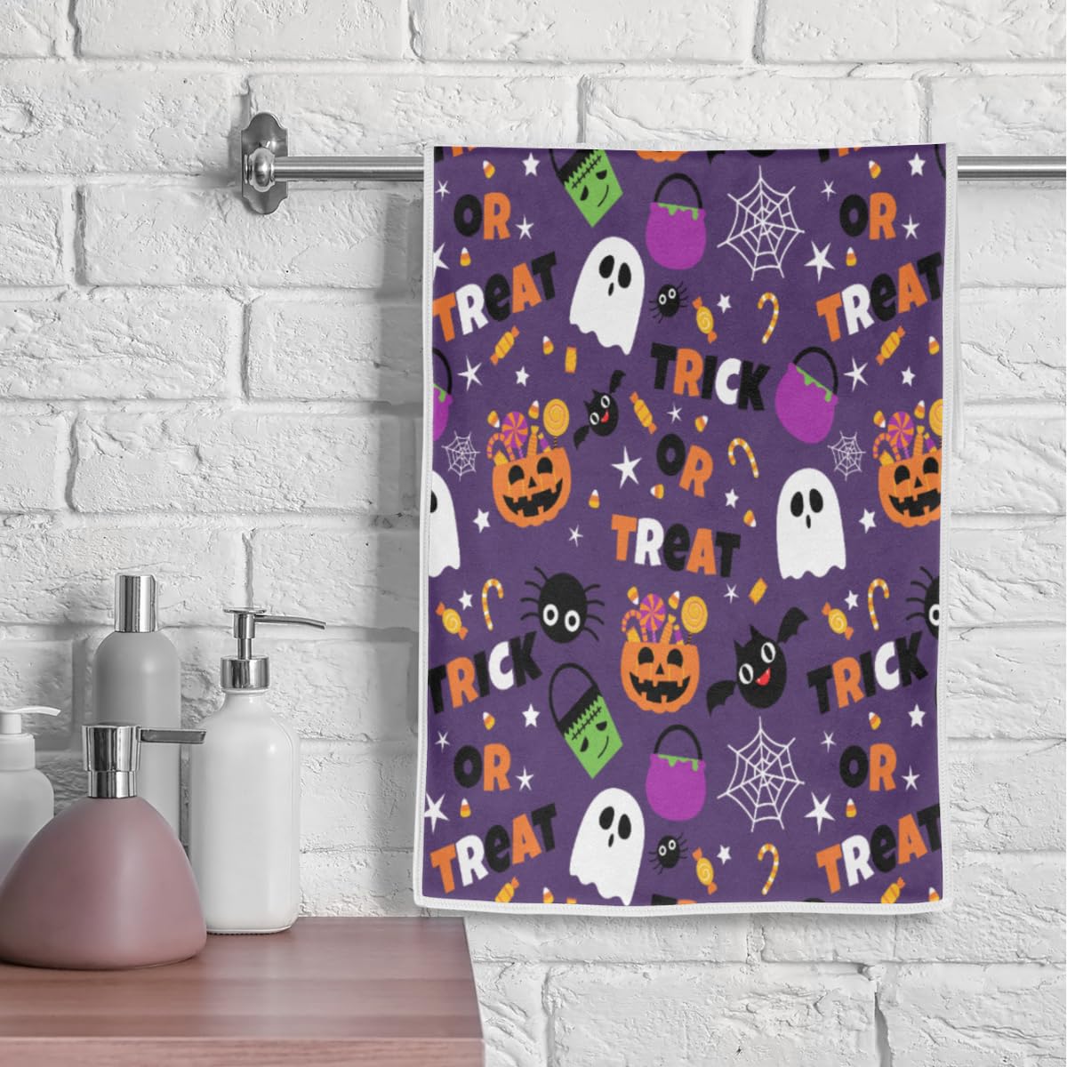 Vhcawsu Halloween Pumpkin Bat Ghost Hand Towel Trick Or Treat Spooky Bath Towels Soft Bathroom Hair Drying Towels Highly Absorbent Fingertip Towel for Spa Gym Sport 16"x30"