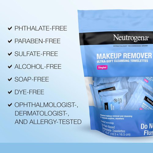 Neutrogena Makeup Remover Wipes - Alcohol-Free Cleansing Towelettes for Dirt & Oil Removal | 20 Count