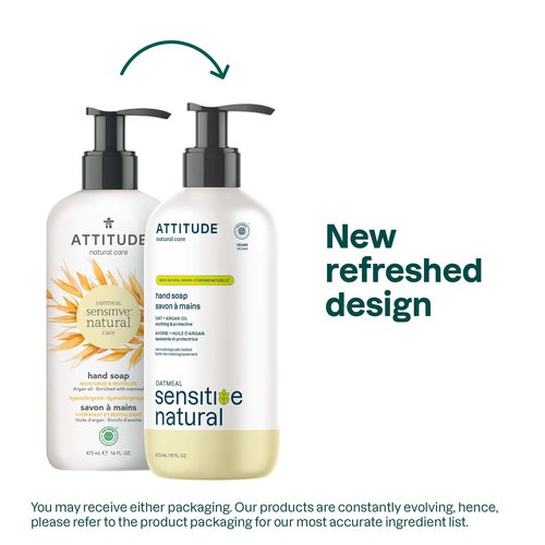 ATTITUDE Hand Soap for Sensitive Skin Enriched with Oat, EWG Verified, Dermatologically Tested, Vegan