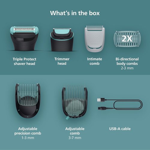 Philips Norelco Body Groomer 5000 Series - Dual 100% Showerproof Hair Trimmer & Shaver for Men | BG5495/50