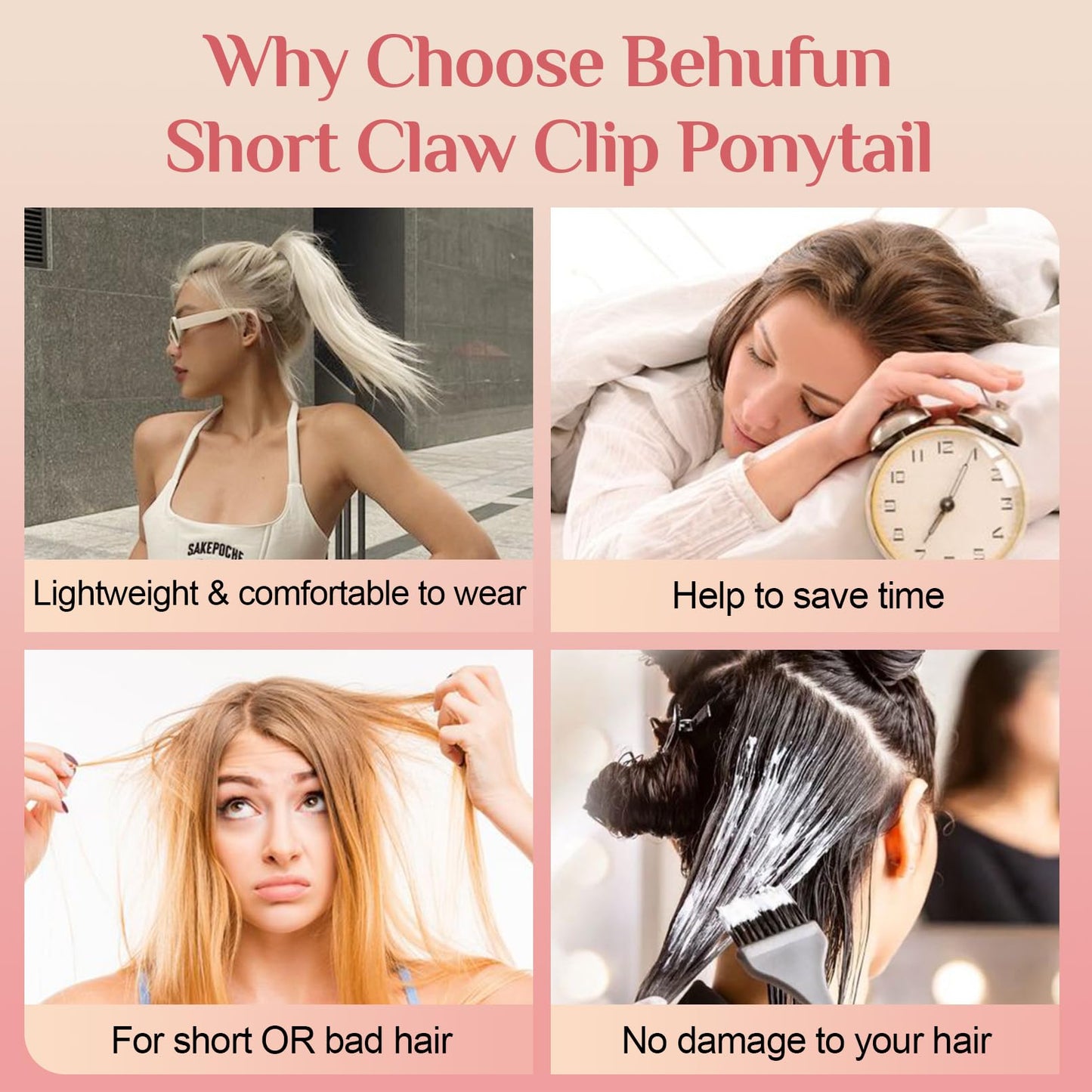 Behufun Ponytail Extension, 14" Short Claw Clip in Ponytail Straight for Short Hair Multi-Layered Fake Pony Tails Hair Extensions Heat-Resistant Hair Extensions Ponytail Synthetic Brown to Blonde