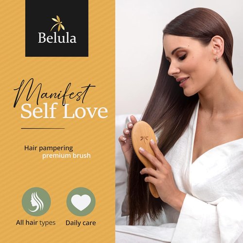 Premium Boar Bristle Hair Brush - Restore Shine & Health for Thick, Long, Curly Hair | Includes Comb, Travel Bag & Spa Headband