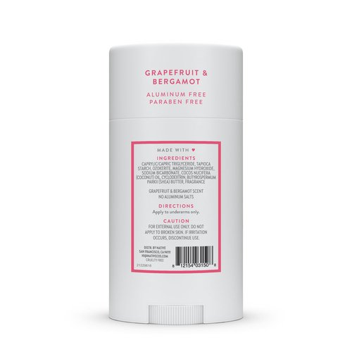 Native Deodorant Contains Naturally Derived Ingredients, 72 Hour Odor Control, Deodorant for Women and Men, Aluminum Free, Grapefruit & Bergamot 2.65oz