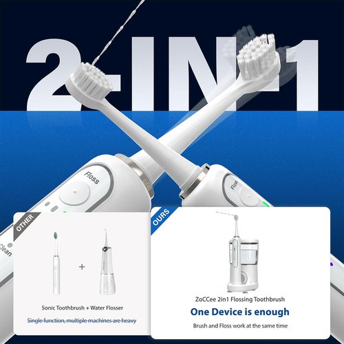 Electric Toothbrush by [Brand Name] | 3-in-1 Wireless Charging Flossing Toothbrush - 500ML Cordless Design, 5 Brush Modes & 3 Floss Speeds (White)