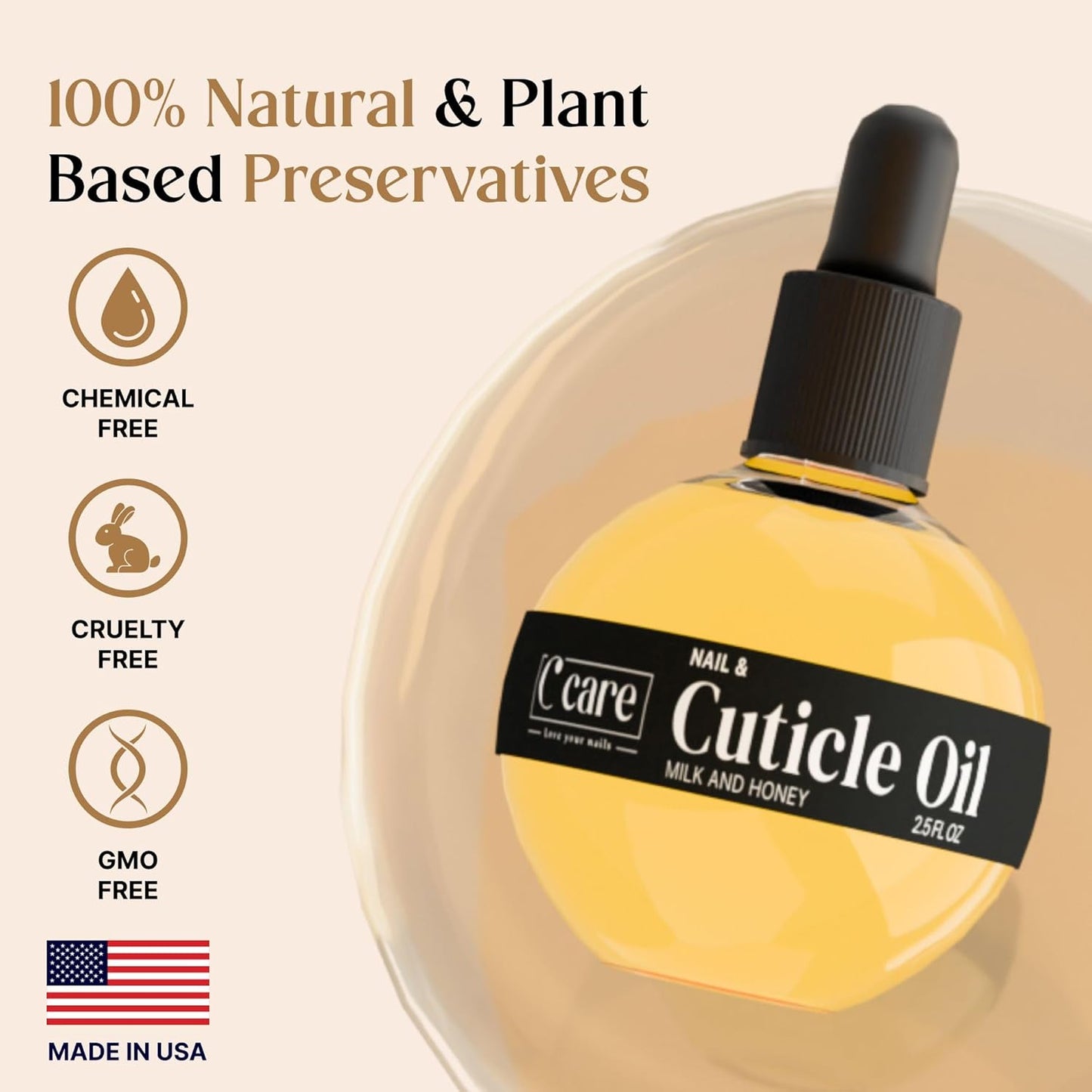 C CARE Cuticle Oil - Milk & Honey Nail Treatment for Repairing & Moisturizing - 2.5 oz Bottle with Dropper & Brush