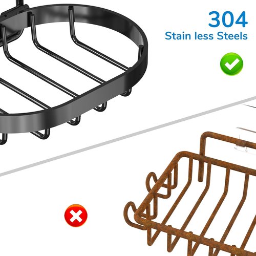MASADI 2-Tier Soap Dish Holder - 304 Stainless Steel Shower Caddy with Hooks & Razor Holder (Black)
