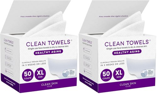 CLEAN SKIN CLUB Healthy Aging Clean Towels® - XL Disposable Face Dry Wipes for Smooth Skin | 50 Count