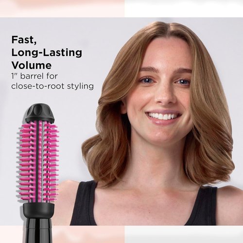 REVLON Heated Hair Styling Brush - Silicone Bristles for Fast Volume & Smooth Styles | 1" Barrel (Black/Pink)
