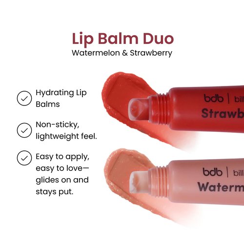bdb Lip Balm: Berry and Vanilla - Tinted & Hydrating, Sheer Color, Non-Sticky, 2-Pack