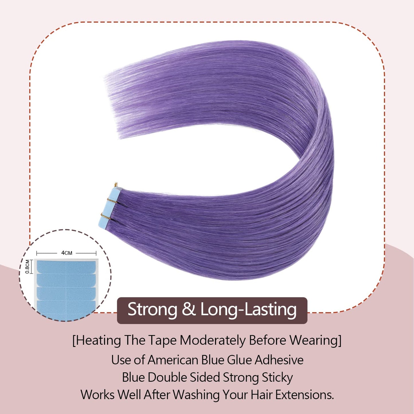 Sunya Tape in Hair Extensions Human Hair #Rose Purple Human Hair Tape in Extensions 18 Inch Straight Purple Tape in Hair Extensions 25g 10Pcs/Pack