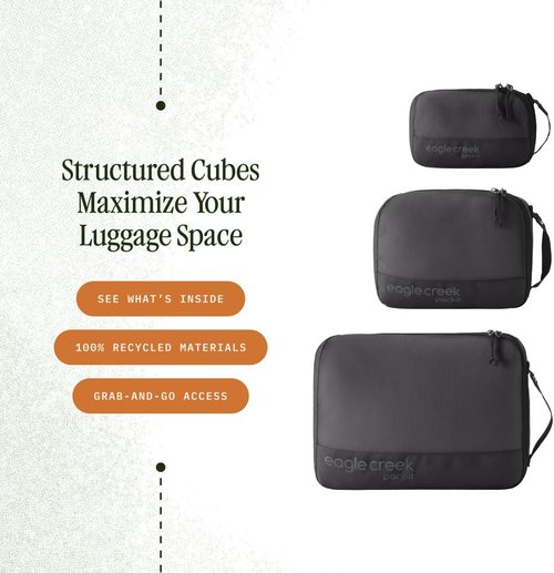 Eagle Creek Pack-It Reveal Cube Set - Durable Packing Cubes for Organized Travel - Black - XS/S/M