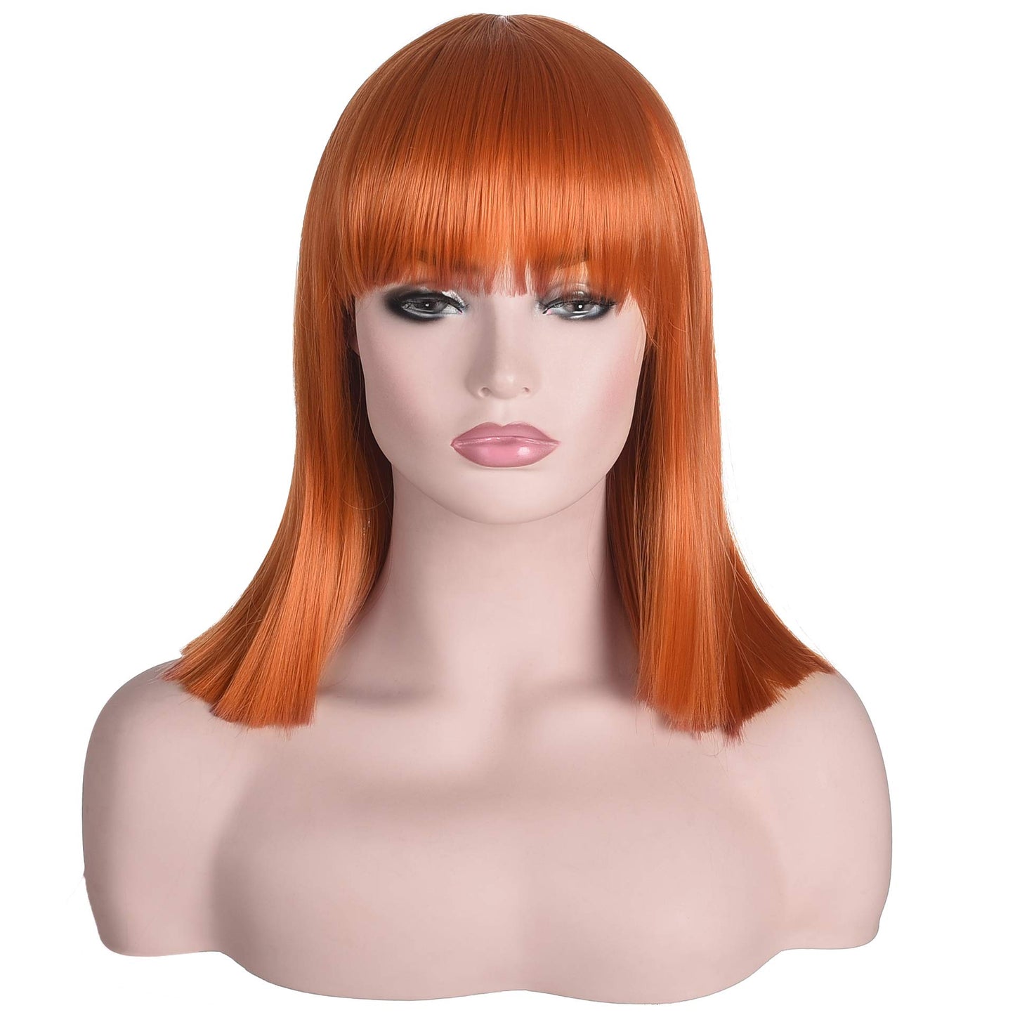 morvally Short Straight Ginger Bob Wig with Blunt Bangs Heat Resistant Hair Natural Looking Cosplay Costume Daily Wigs (14", 2735# Orange)