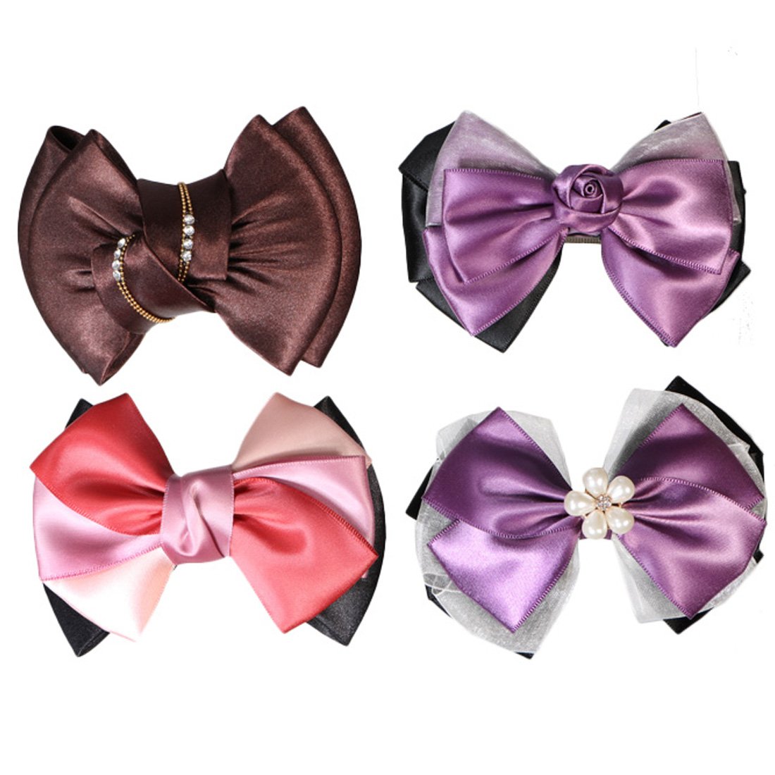 kilofly 4pc Women's Two-Way Snood Net Bow Barrette Hair Clip Bun Cover Set