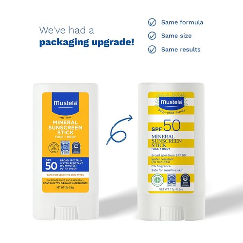 Mustela Baby Mineral Sunscreen Stick SPF 50 - Ultra Sheer, Water Resistant & Fragrance-Free | 0.6 oz.