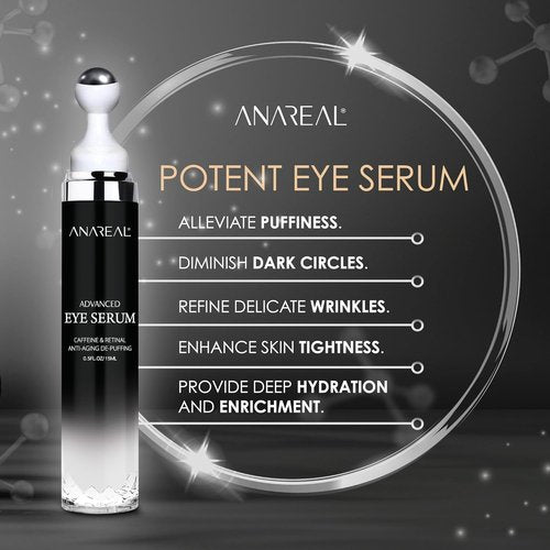 ANAREAL Eye Cream for Dark Circles - Caffeine Eye Serum & Roller for Men | Reduces Puffiness