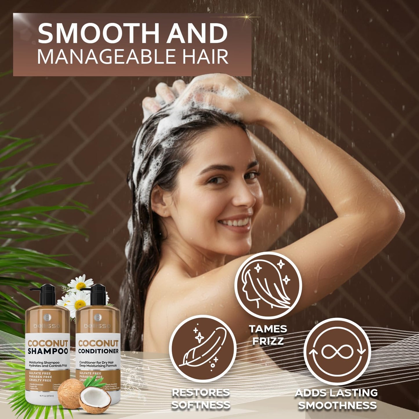 Skiennix Coconut Shampoo & Conditioner Set - Sulfate-Free, Deep Moisturizing Formula for Dry, Damaged Hair - 16 Fl Oz (Set of 2)