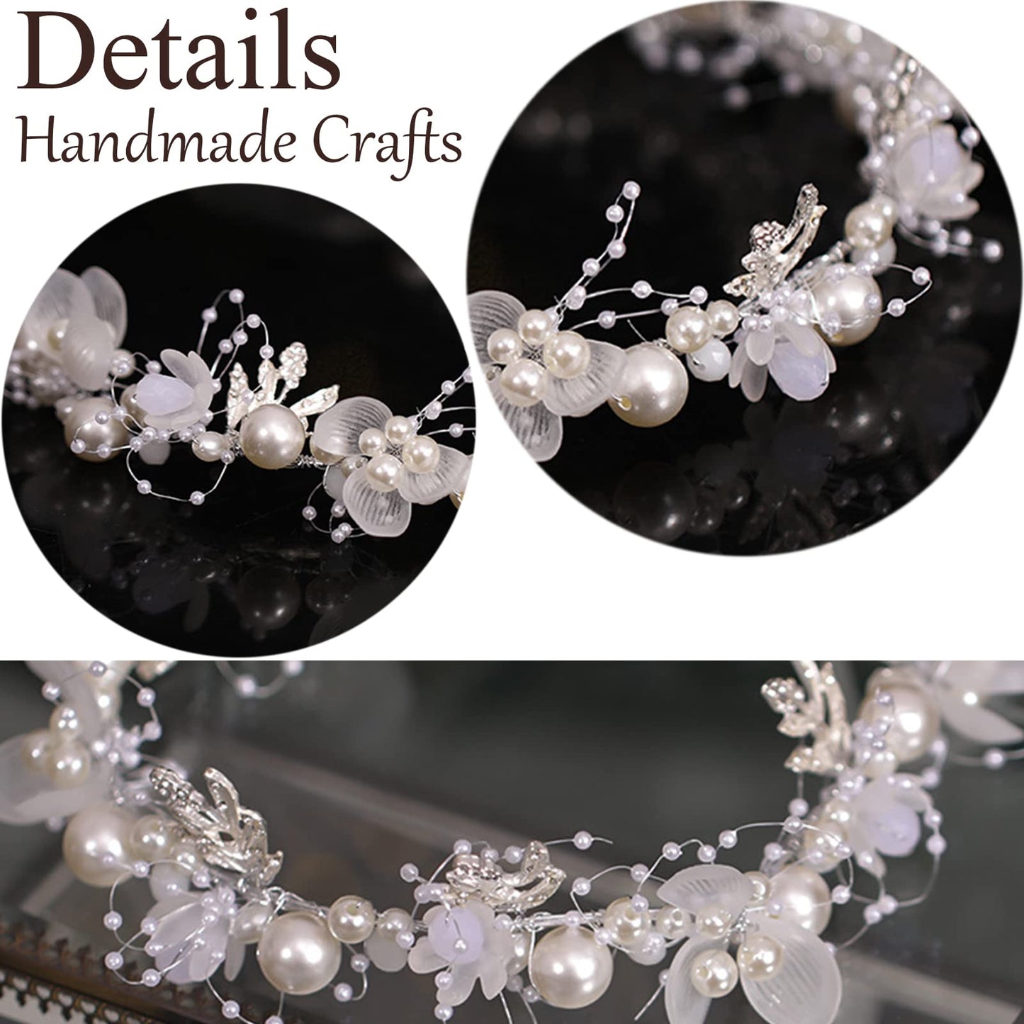 Girl's Fashion Flower Headpiece - White Pearl Headband, Princess Bridal Wedding Hair Accessory (Silver)