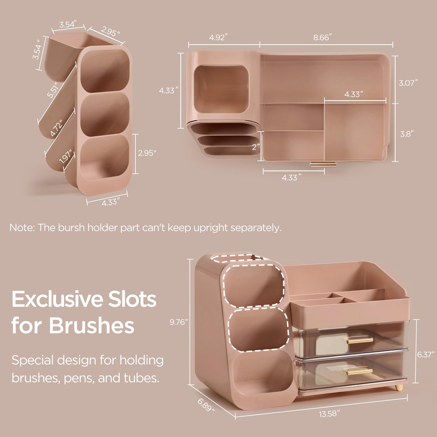 HBlife Makeup Organizer with Brush Holder for Vanity, Large Plastic Bathroom Countertop Organizer Skin Care Storage, Easy to Store Lipsticks, Nail Polishes, Perfumes, Eyeshadow Palettes, Pink