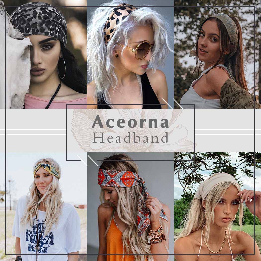 Aceorna Boho Butterfly Headbands: Stretch Knotted Hairbands with Floral Prints, Elastic Turban Head Wraps for Women and Girls, Pack of 4 Hair Bands (Floral A)