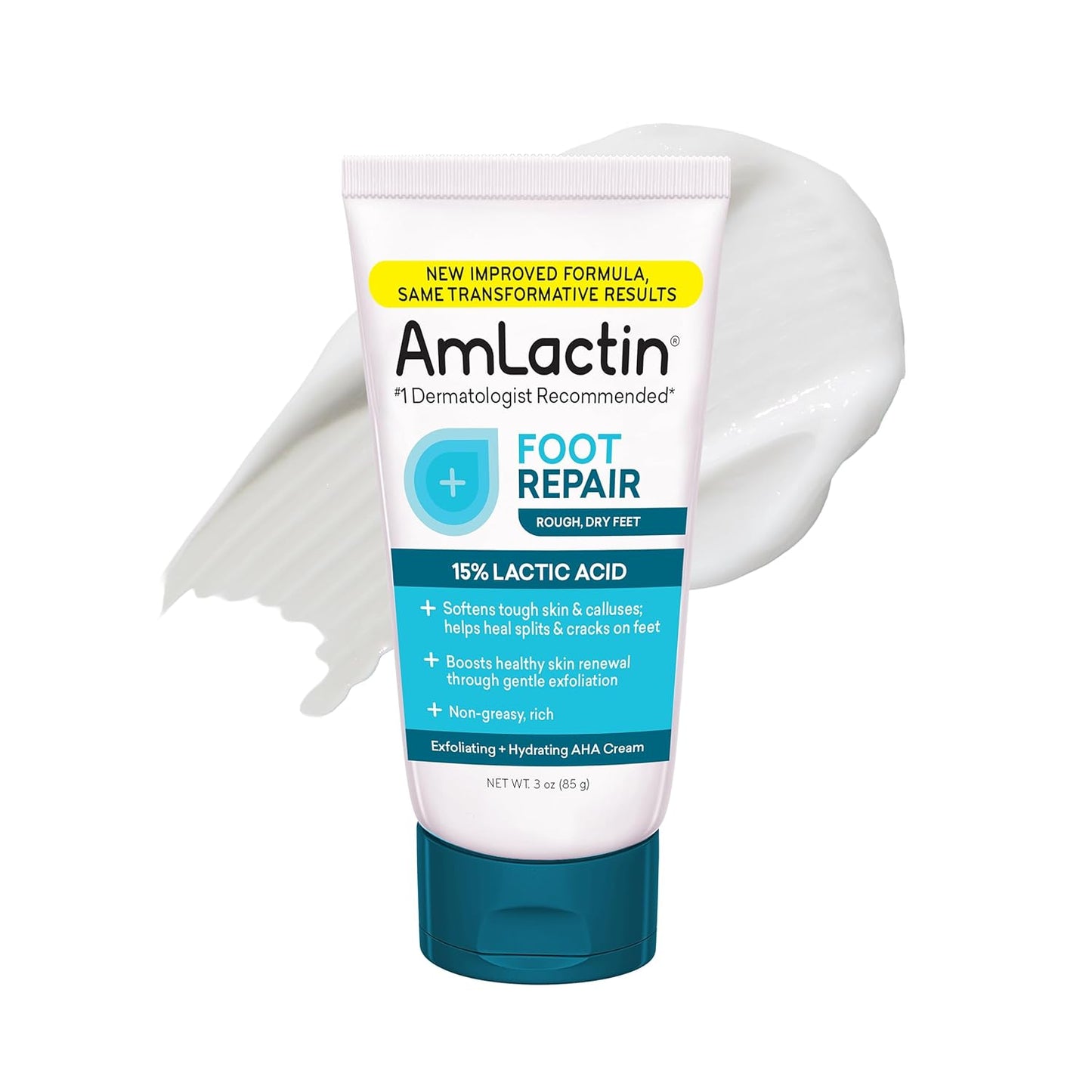AmLactin Foot Repair Cream - Therapeutic Moisturizer for Dry, Cracked Heels - 15% Lactic Acid AHA - 3 oz