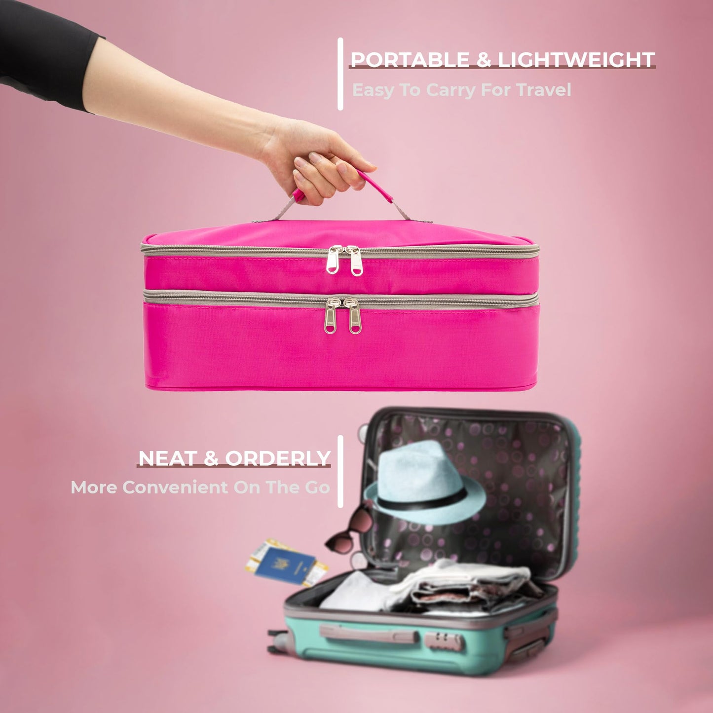 GREENESTA Hair Tools Travel Bag Compatible With Shark Flex Style Attachment, Shark Airwrap Flexstyle, Dyson Airwrap | Travel Case For Sharkflex Styler | Beauty Hair Dryer Attachments Storage (Pink)