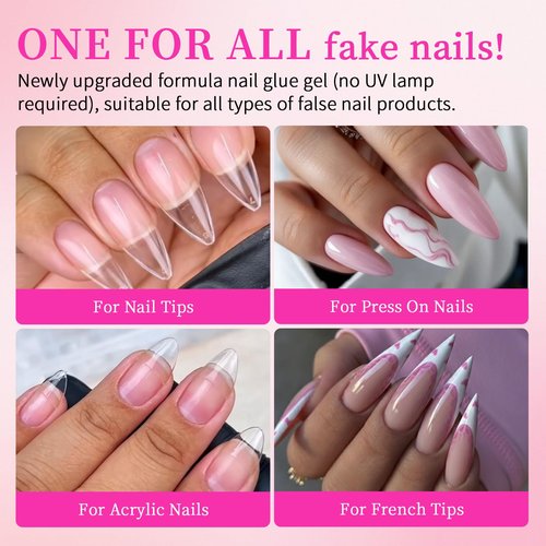 Cycullinyt Super Strong Nail Glue Gel for Press On Nail Tips: 10g No UV Lamp Needed Quick Dry Brush On Gel Glue with 10ml Remover for Nail Tips Long Lasting Fake Acrylic Nails Glue Gel
