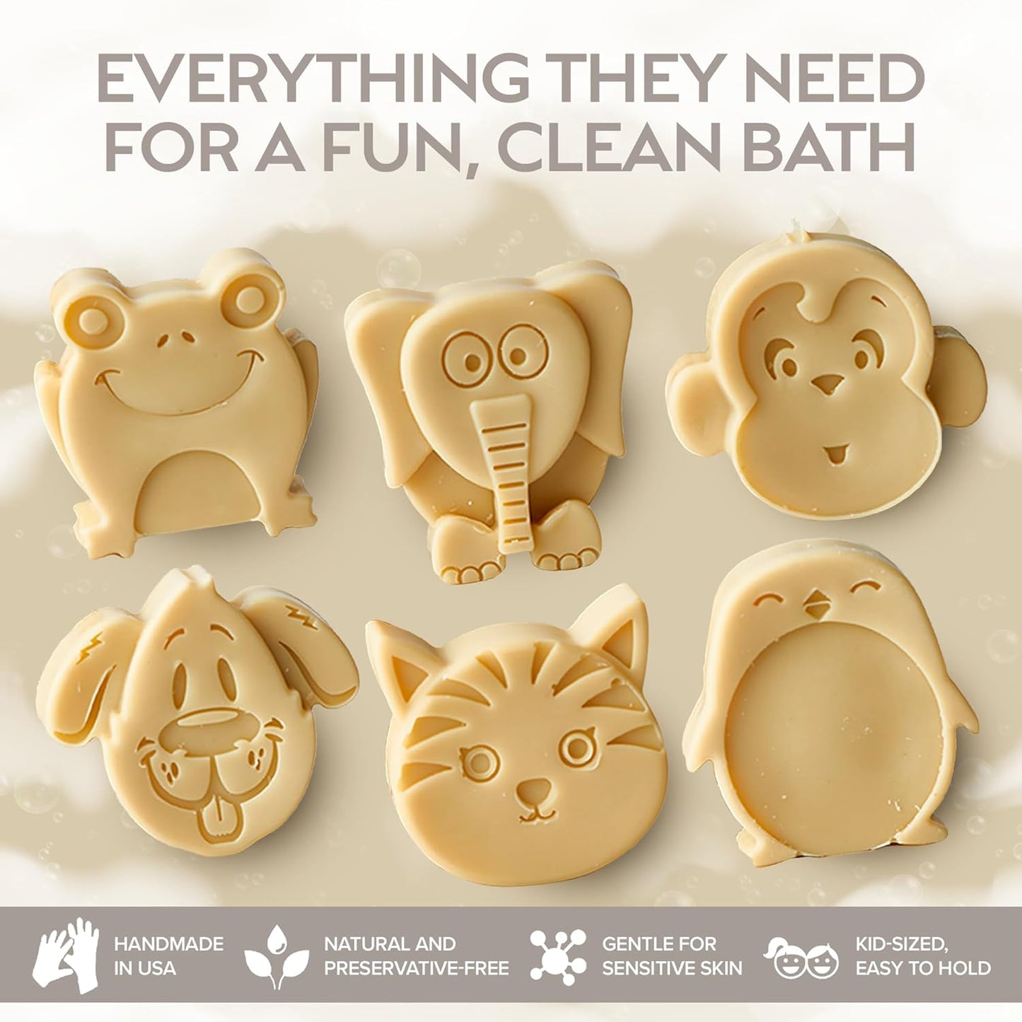 ZAAINA Kids Soap Bar Set of 6 - Unique Natural Animal Shaped Soaps for Gentle Bathing | Handmade in USA