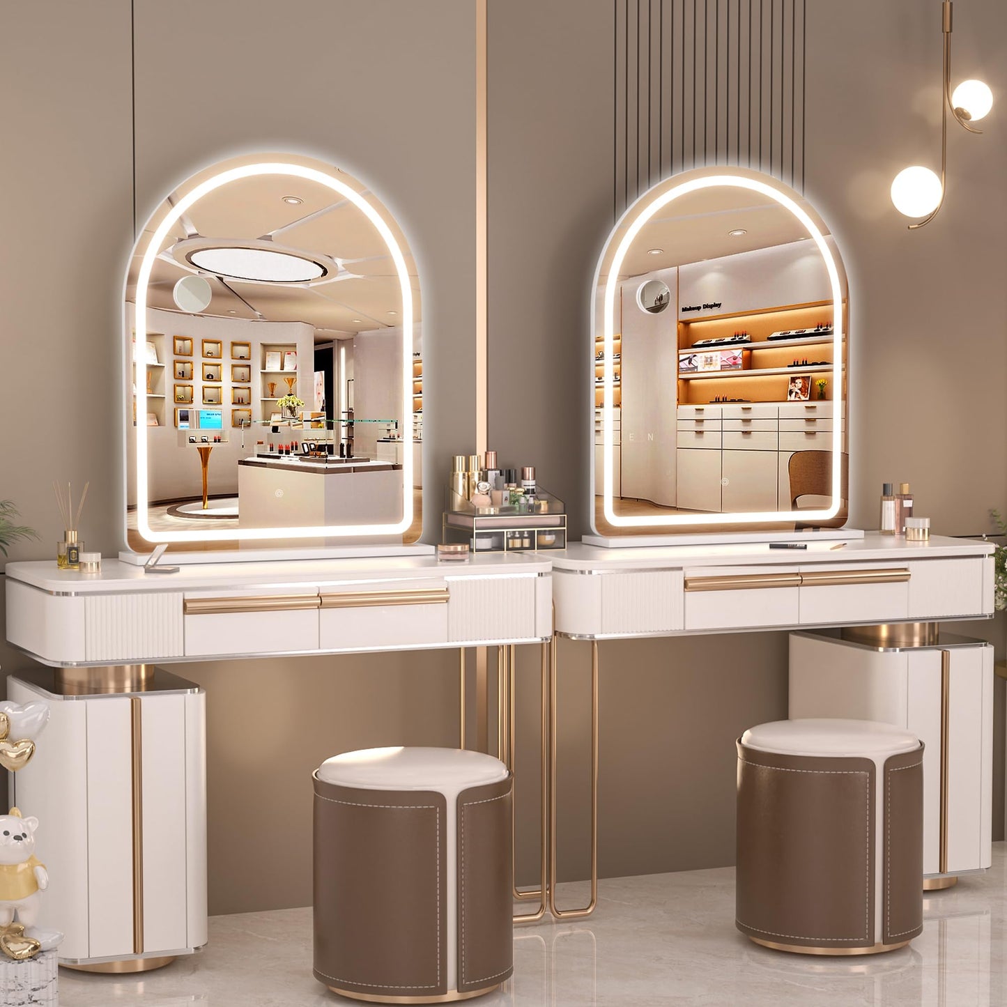 Hasipu Vanity Mirror with Lights, 26"× 30" Arched LED Makeup Mirror, Lighted Desktop Makeup Mirror with Lights, Smart Touch Control Dimmable 3 Modes Light White