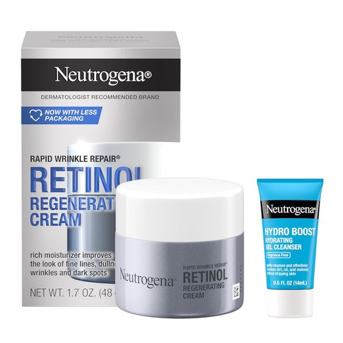 Neutrogena Rapid Wrinkle Repair Face Moisturizer - Anti-Aging Cream with Retinol & Hyaluronic Acid, 1.7 oz | Includes Hydro Boost Cleanser, 0.5 fl. oz