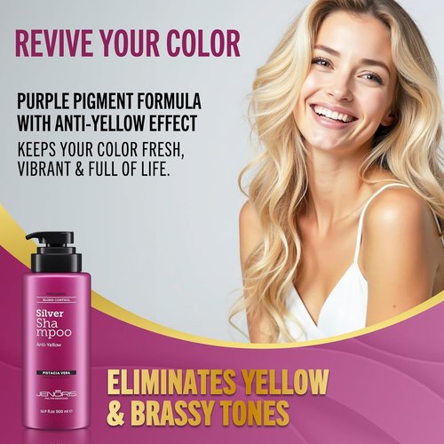 Jenoris Silver Purple Shampoo - Neutralizes Yellow & Brassy Tones for Blonde & Gray Hair | 16.9 Fl Oz