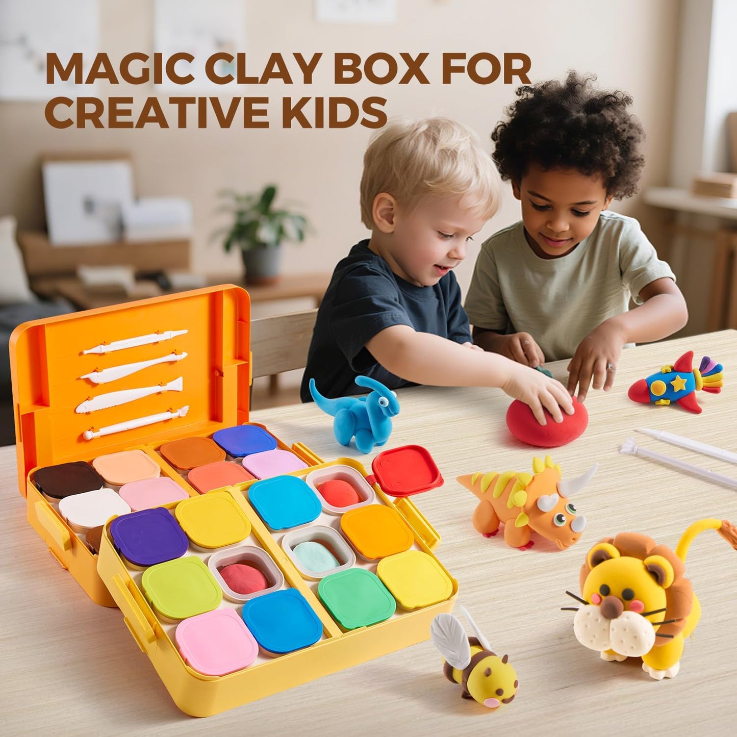 Skiennix Air Dry Clay Kit for Kids - Magic Modeling Clay with Storage Box & Tools | Perfect for Ages 6-12