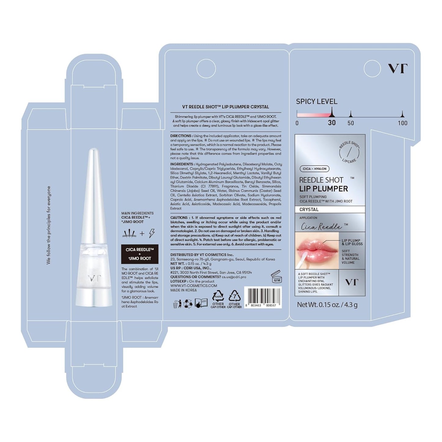 VT COSMETICS Reedle Shot Lip Plumper - Hydrating & Volumizing Gloss with Hyaluronic Acid | 0.15 oz Crystal Glitter